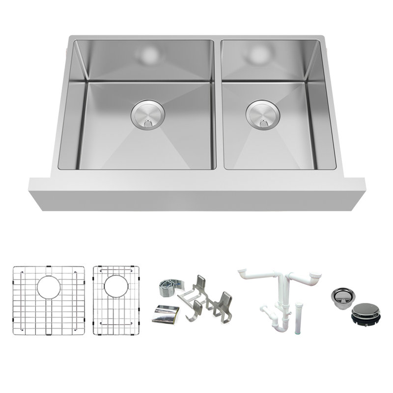 Évier de cuisine à double cuve avec filtre à panier L 36 po x l 21 po Diamond