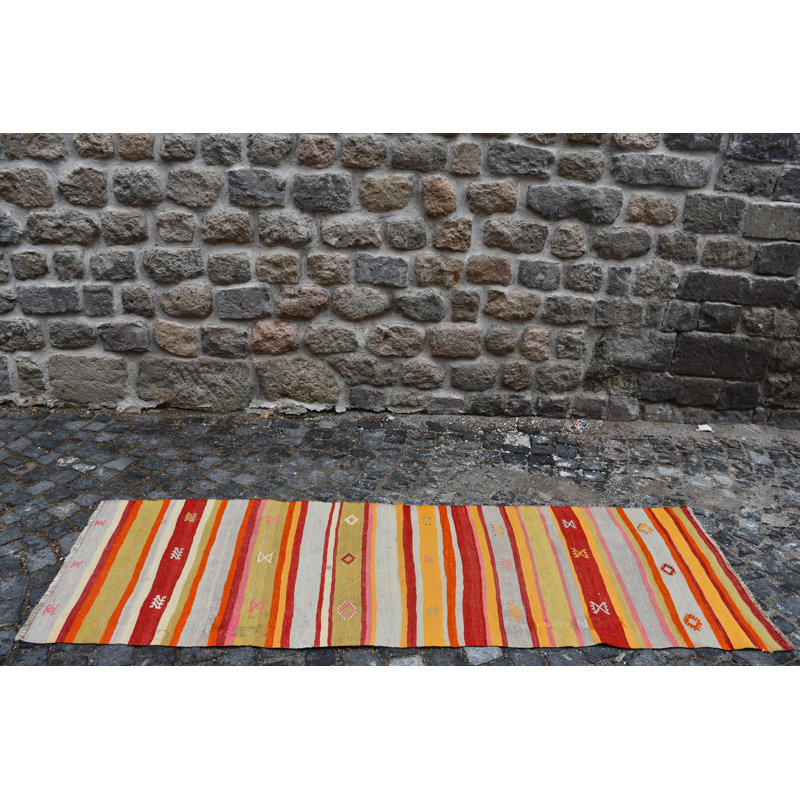 Vintage Turkish Oushak Kilim Runner Rug - Boho Wool Carpet for Stylish Home Decor Red/Yellow