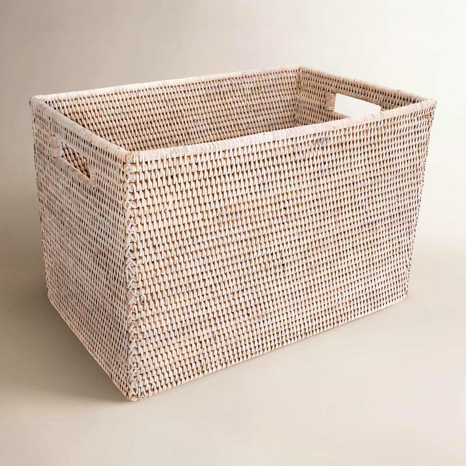 Handmade Coastal Rattan Decorative Basket 1, White Wash