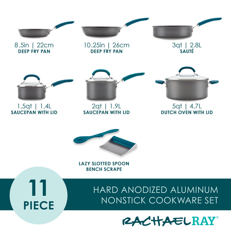 Create Delicious 11 - Piece Non-Stick Aluminum Cookware Set, Gray/Teal