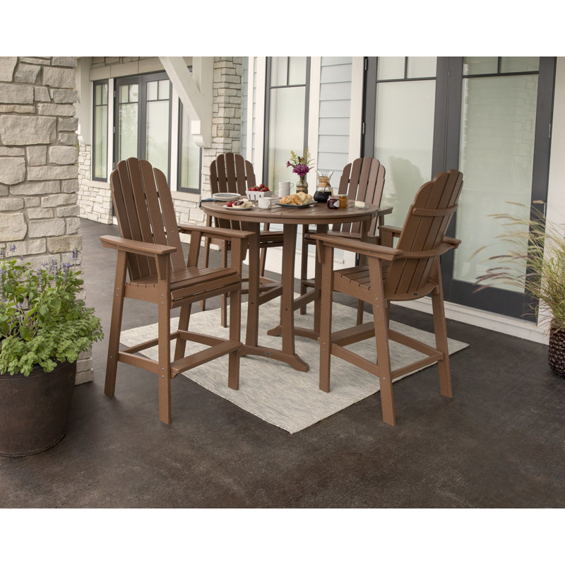 POLYWOOD Vineyard Curveback Adirondack 5-Piece Nautical Trestle Bar Set, Teak