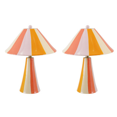 Hand-Painted Stoneware Striped Table Lamps