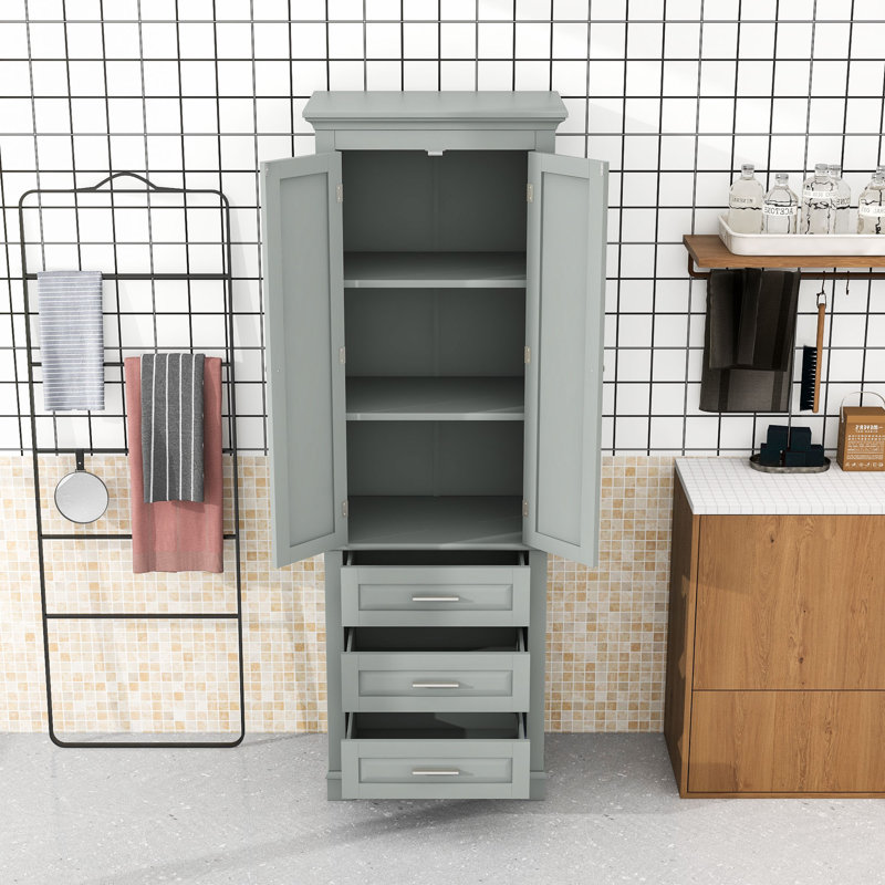 Wood Bathroom Cabinet with Three Drawers, Gray