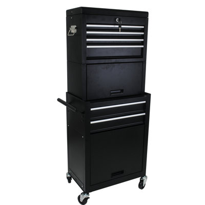 6 Lockable Metal Tool Box With 4 Wheels For Workshop 2 In 1 Detachable Chest 6 Drawers And Lock Shop