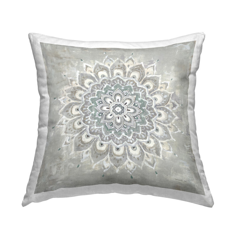 Gentle Mandala Flower Decorative Printed Throw Pillow Design by Danhui Nai