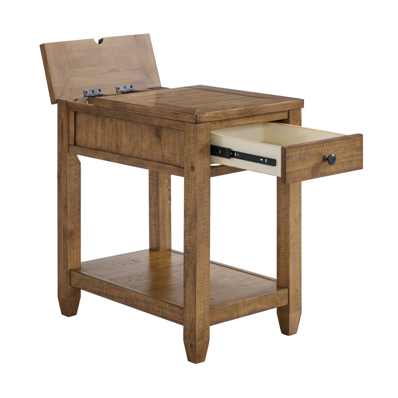 Sarcoline Solid Wood Chairside End Table With Charging Station, Natural