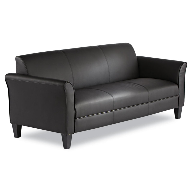 Black Leather 77'' Reception Sofa with Flared Arms