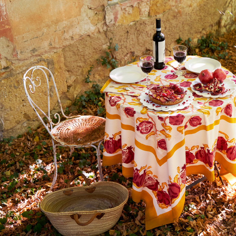 Pomegranate Handmade Floral Tablecloth, 71" W x 71" L