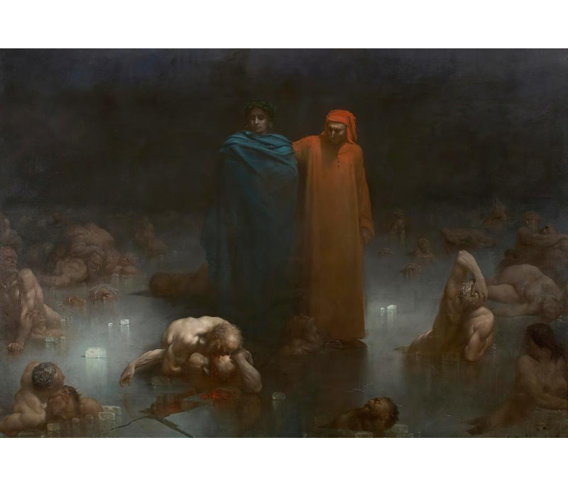 "Dante and Virgil in the Ninth Circle of Hell" by  Gustave Doré - Gallery Wrap Canvas Wall Art, 24" H x 17" W