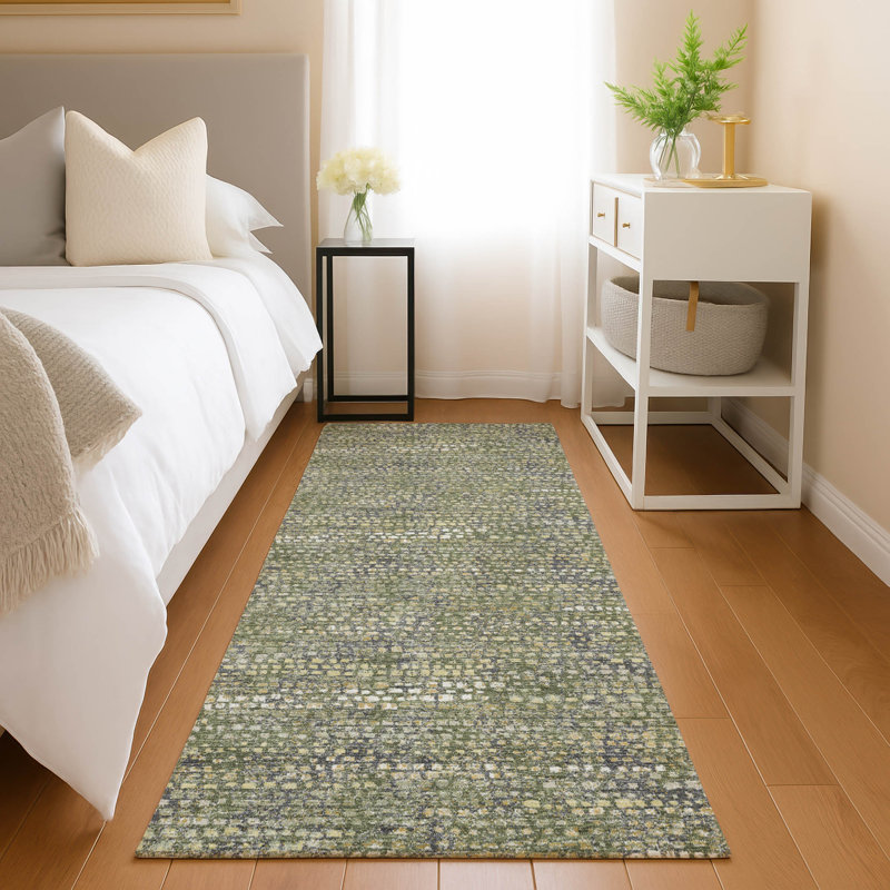 Machine Washable Indoor/Outdoor Chantille ACN2641 Abstract Rug, 2'3" x 7'6" Runner, Olive