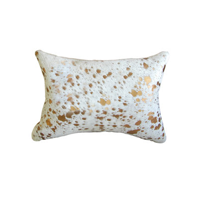 12" X 20" NATURAL & GOLD Cowhide Throw Pillow