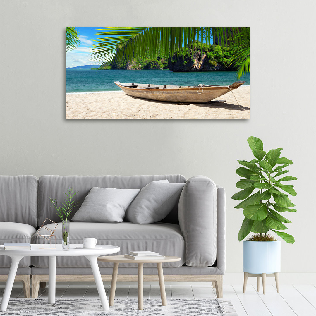 Leinwanddruck - Wandkunst - Drucke auf Leinwand - 100X50 Bild Bildthema: Ein Boot auf Leinwand Der Strand