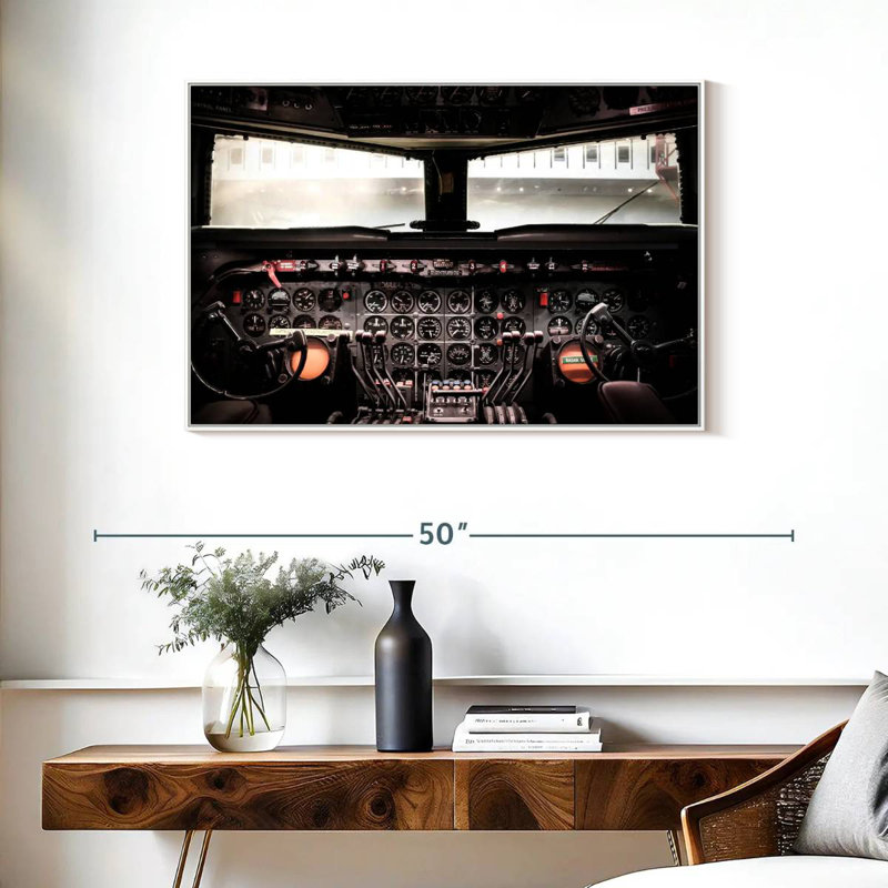 Cockpit d'avion rétro, Cadre flottant blanc, 37 po x 25 po