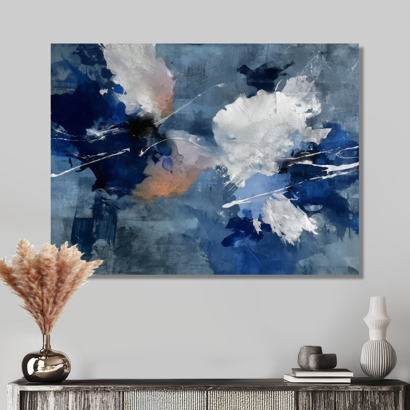 «Blue Sturdy Guardians Accents With White», peinture abstraite sur métal, reproduction sur métal moderne, L 32 po x H 16 po