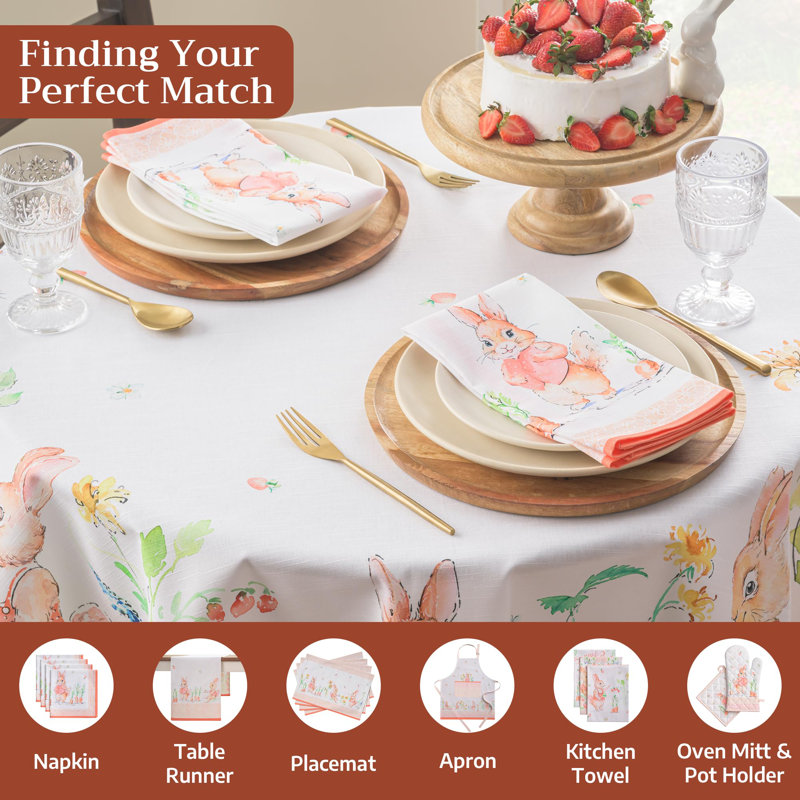 Maison d' Hermine Table Cloth Round Table 100% Cotton 69 Round Inches Tablecloth Reusable Decorative for Dining Room Farmhouse Home Valentines Day Decorations Spring Summer - Bunny Party