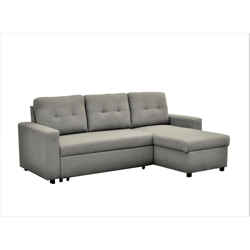 Convertible L-Shaped Sectional Sleeper Sofa Bed, Gray Polyester