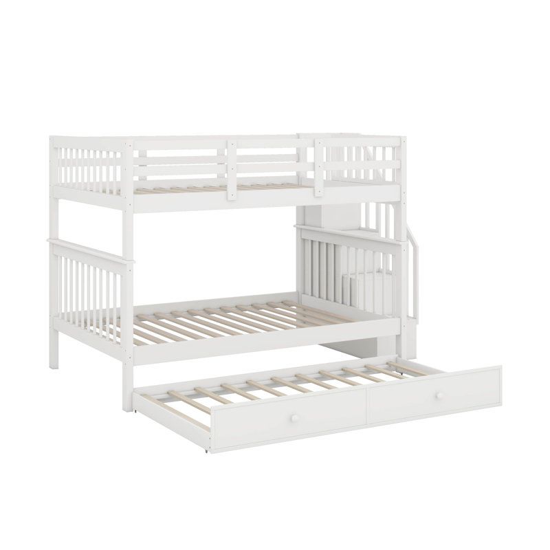 Full Over Full Bunk Bed With Trundle, White