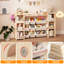  Organisateur de rangement de jouets pour enfants avec bibliothèque, 6 tablettes, 9 bacs à jouets, 6 crochets, bois et blanc