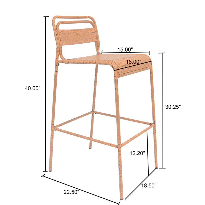 2 tabourets de bar d'extérieur - en fer, finition craquelée mate, orange, pour tabouret de patio et barbecue 2 fer, craquelé, complément