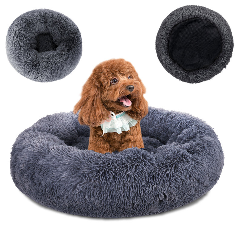 Lit en peluche beignet 36 po x 36 po, Gris foncé, H 23 po x l 23 po