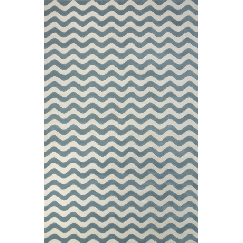 Tapis bleu / blanc en laine touffeté à la main Delessite, Rectangle 8 pi x 11 pi