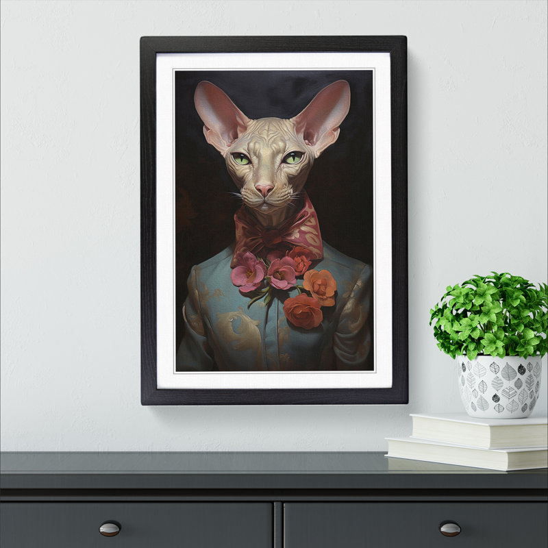 Sphynx Cat Orphism - Single Picture Frame Print on Wood, 34cm H x 25cm W x 2cm D, Black 