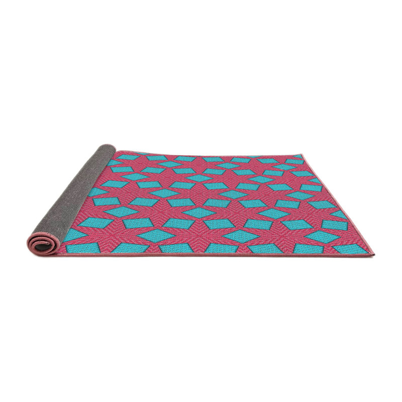 Tapis rose/bleu à motifs, Rond 4 pi