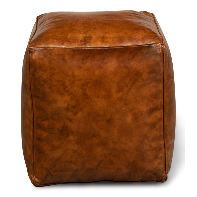 Pouf en cuir Wolfforth, Cuir véritable brun