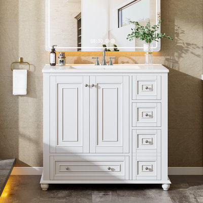 36" Modern Freestanding Solid Wood Bathroom Vanity, Sink Included