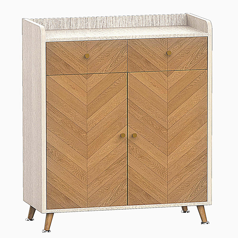 4-Tier Shoe Rack Organizer with 2 Drawer, Wooden Shoe Storage Cabinet with 2 Door & Adjustable Shelves, Oak