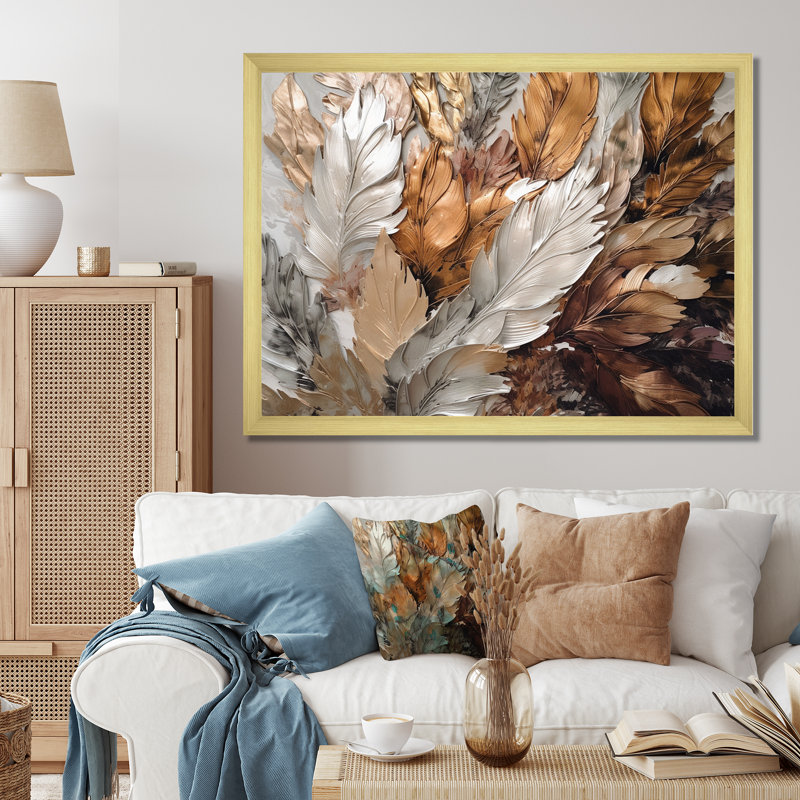 «Caiden Gold Feather Extravaganza IV - Glam Feather», art mural, H 34 po x l 44 po x P 1,5 po, Cadre doré simple