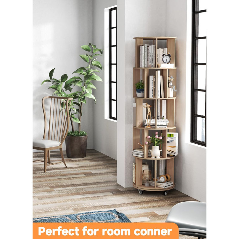 Bibliothèque 65.5 "à 5 niveaux avec 360 ° et roulettes pour le bureau à domicile, Brun