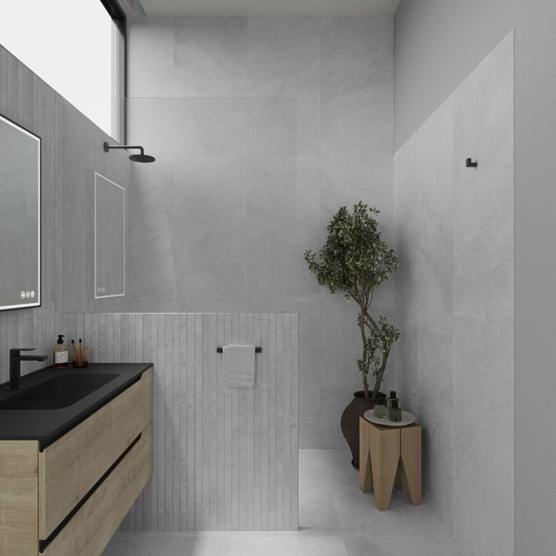 Lune 24x48 Fluted Matte Porcelain Tile, Ice Light