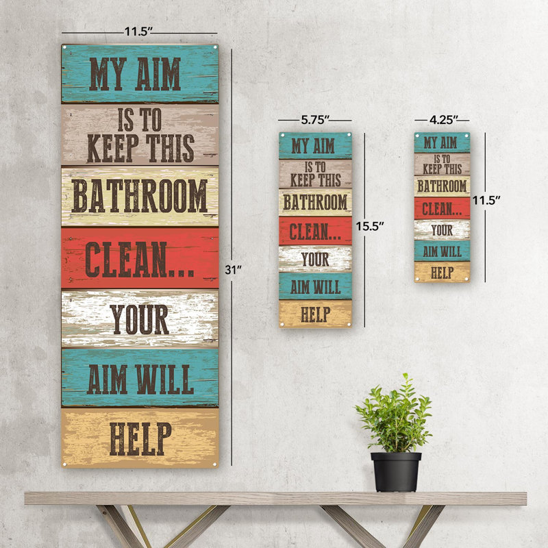 "My Aim Is The Keep Bathroom Clean", plaque sur métal, H 5,75 po x l 15,5 po x P 0,04 po