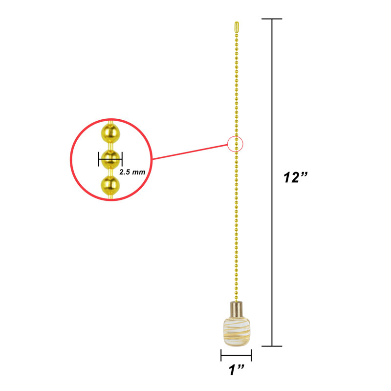 Aspen Creative 20507-22, 12" Clear With Yellow Line Glass Knob With Pull Chain In Copper, 2 Pack