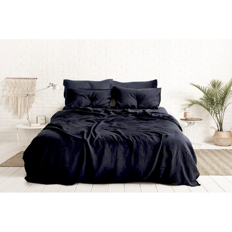 Linen Solid Colour Bedding, Twin Extra Long Duvet Cover, Ink
