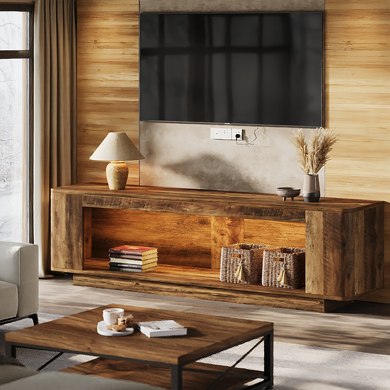 70.9-Inch Farmhouse TV Stand with LED Lights and Open Storage