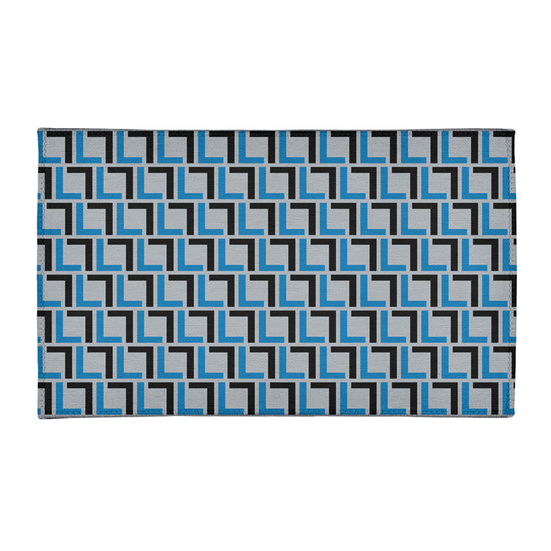 Tapis géométrique gris / bleu / noir, Rectangle 4 pi x 6 pi
