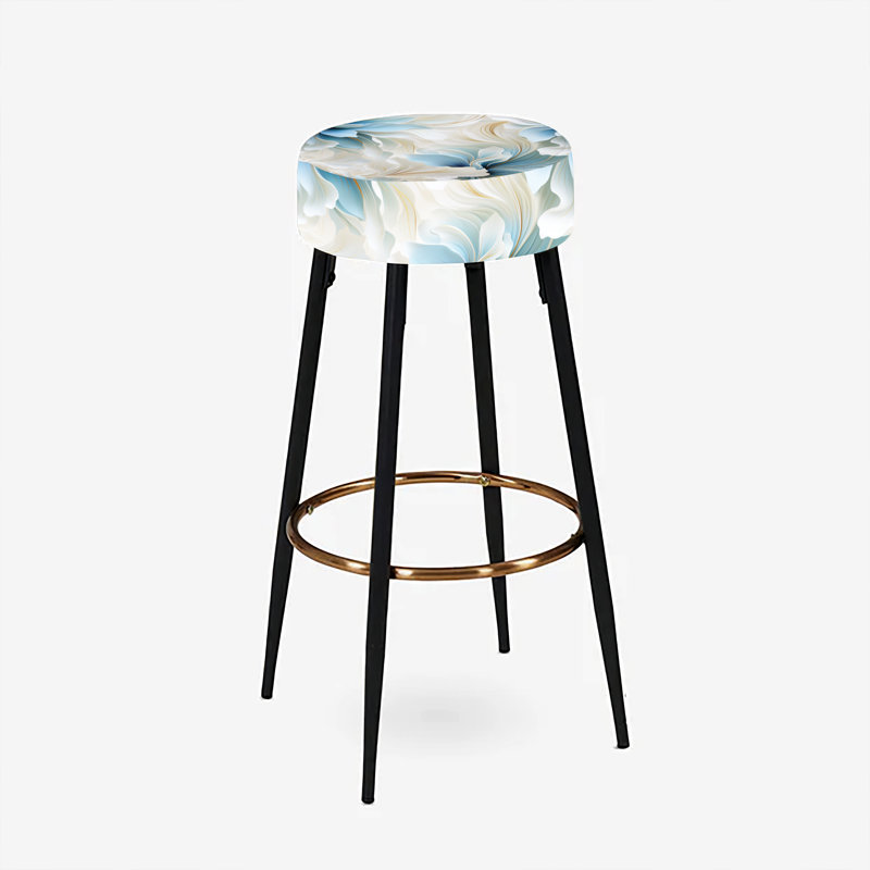Ethereal - Ensemble de 2 tabourets de bar damassés en damas bleu et blanc