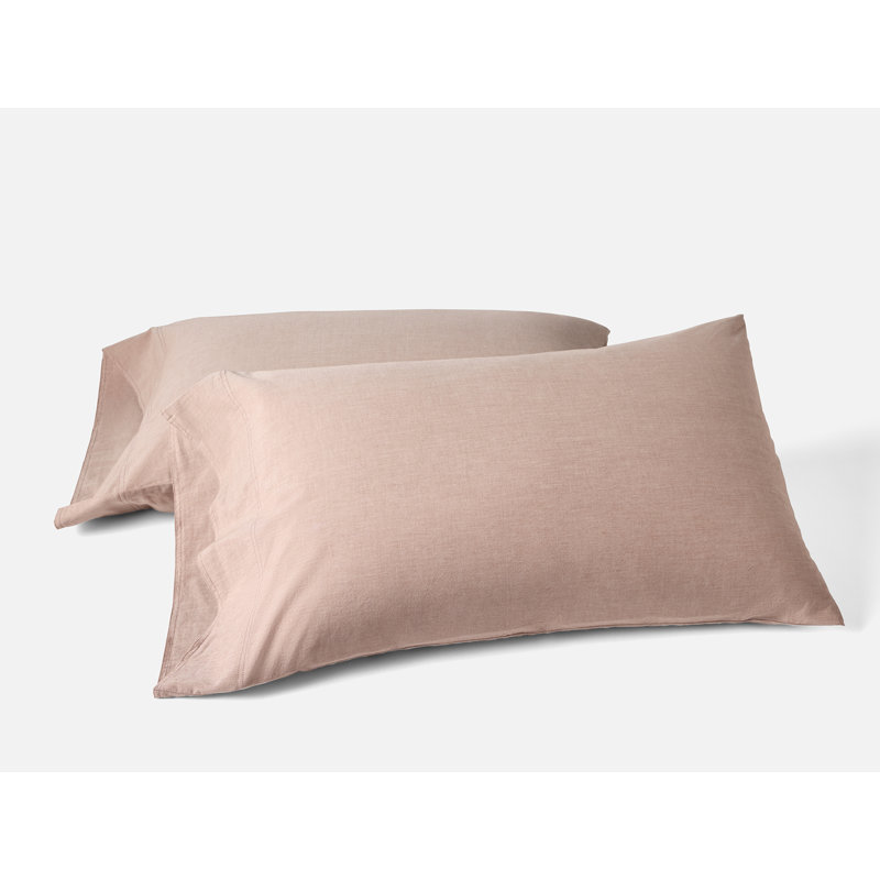 Taie d'oreiller en percale biologique froissé, Taie d'oreiller standard / grand lit, Chambray praline