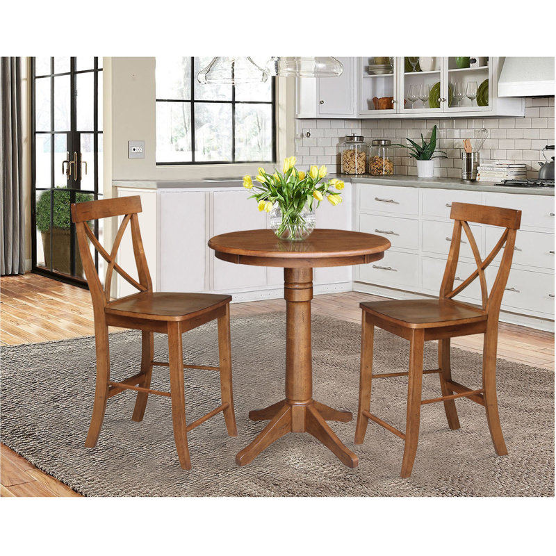 Ensemble de salle à manger en bois massif à hauteur de comptoir 3 pièces Dorchen, H 35,9 po x L 30 po x l 30 po
