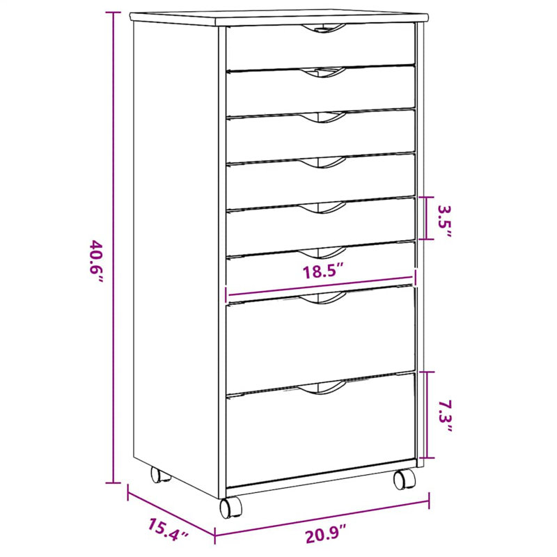 vidaXL MOSS 8-Drawer Chest with Wheels, Solid Pinewood, White