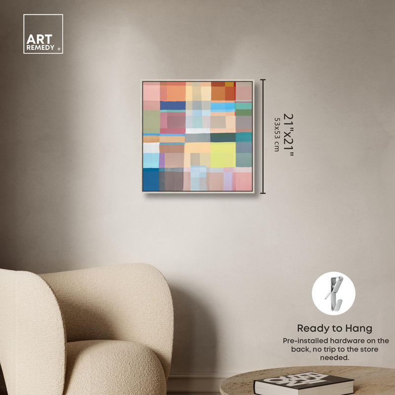Art mural abstrait géométrique sur toile de couleur par Dakota Fields, Cadre argenté, H 21 po x l 21 po