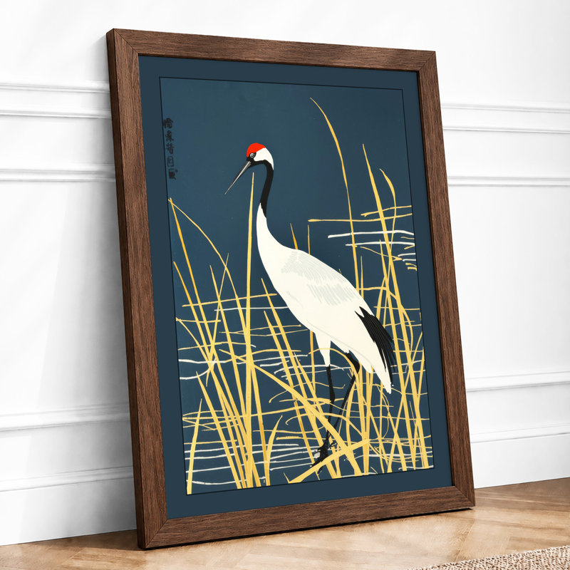 Crane in Stillness Japandi - Framed Print, A1 - 84.1 x 59.4 cm, Walnut