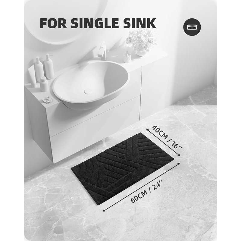 Ibnou Non-Slip Bath Rug, 24" L x 16" W, Black