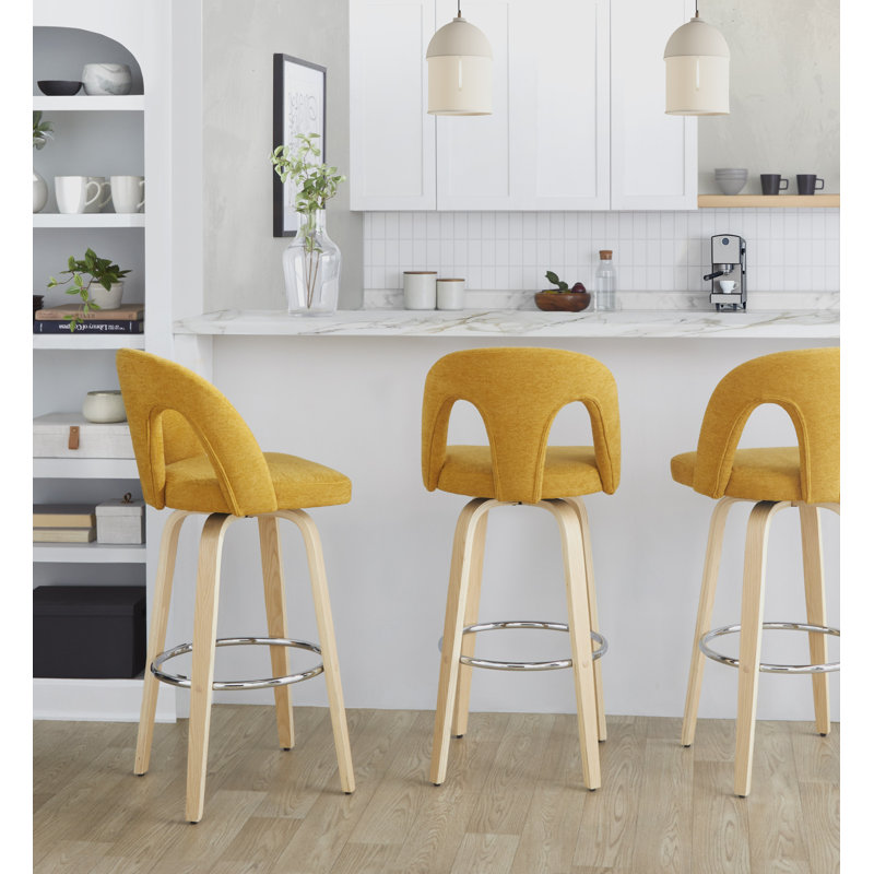 Tabourets de bar 30 po Caden, Tabouret de bar (siège d’une hauteur de 30 po), Tissu jaune, Neutre / chrome