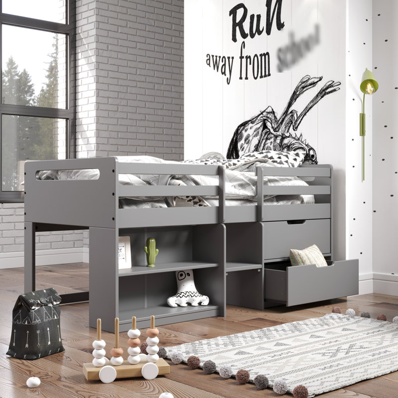 Lit mezzanine simple avec rangement de style gris - Organisez efficacement votre chambre à coucher Une grande capacité rehausse le potentiel de la chambre à coucher