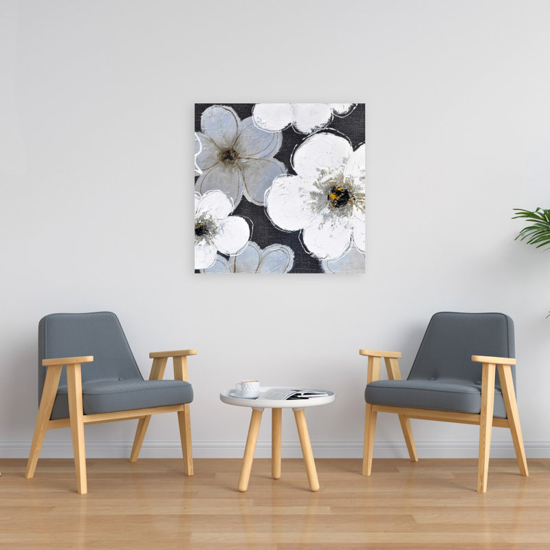 Fleurs grises - Toile contemporaine pour chambre à coucher, H 24 po x l 24 po