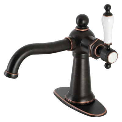 Kingston Brass Nautical Single-Handle 1-Hole Deck Mount Bathroom Faucet with Push Pop-Up and Deck Plate