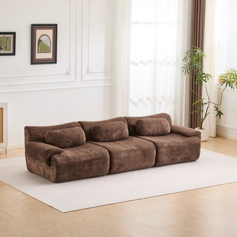 Canapé-lit modulaire en faux velours convertible Wave, CHOCOLATE